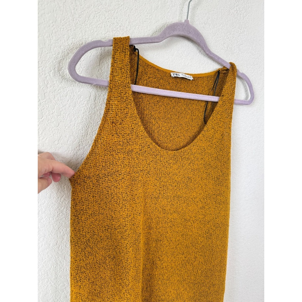 ZARA Knit Fringe Midi Dress Women's M Mustard Yellow Sleeveless Boho Statement - Picture 5 of 9